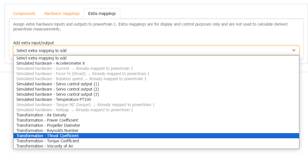 mapping transformation dropdown menu