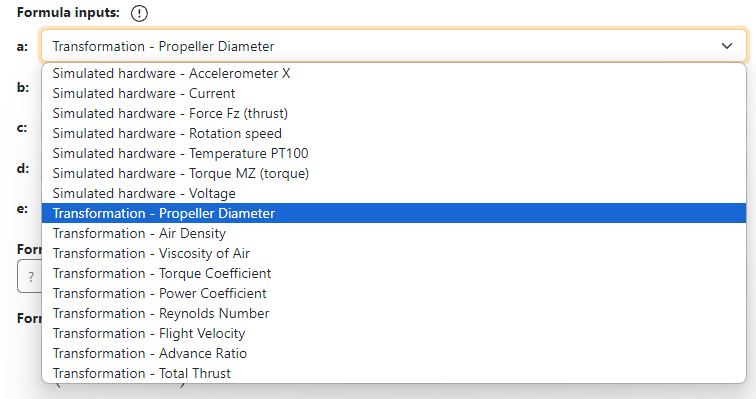 input paramter dropdown menu