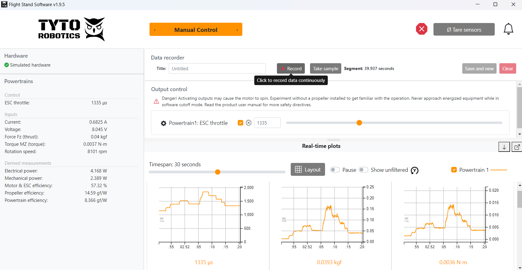 manual test in flight stand software