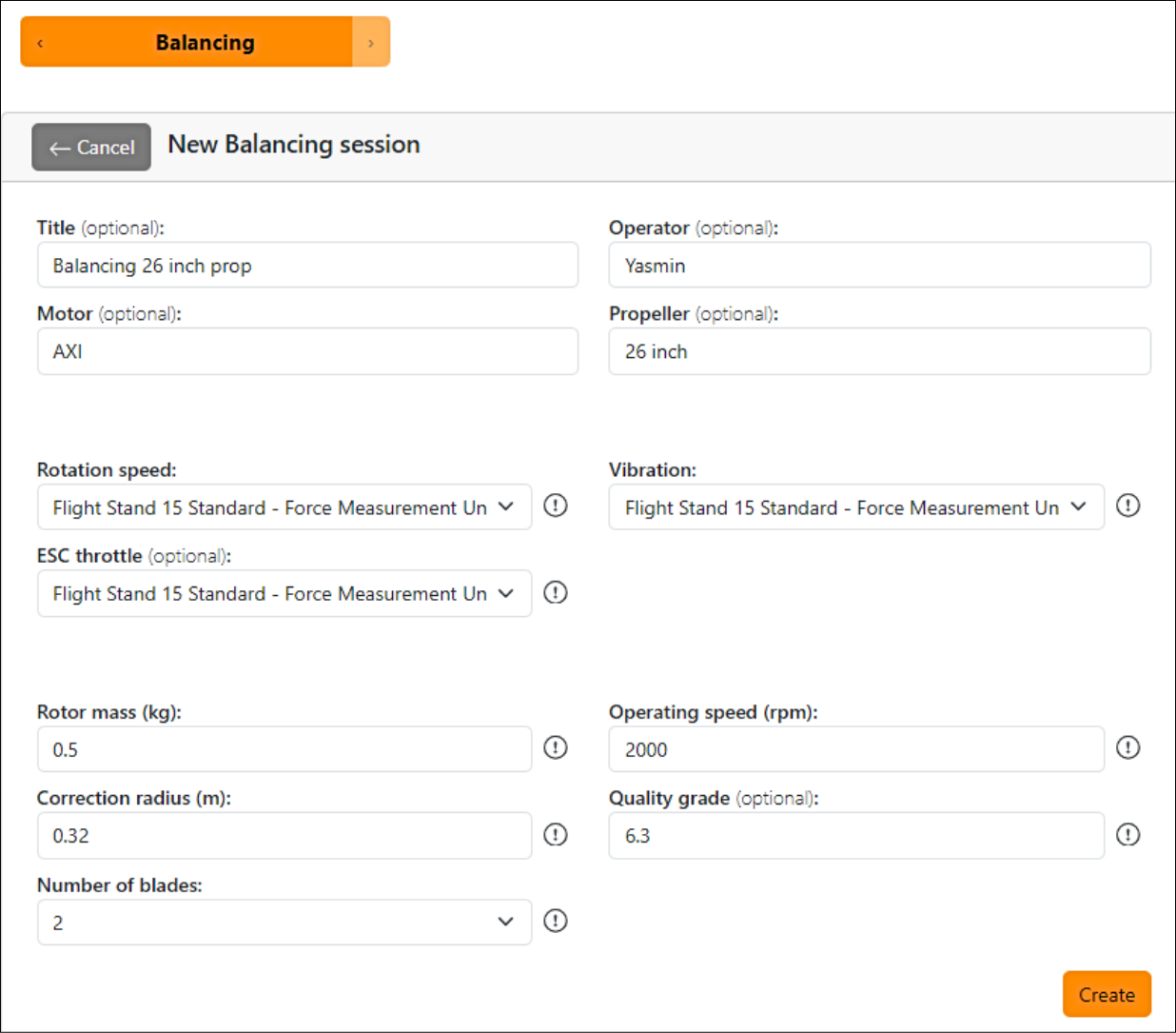 propeller balancing data