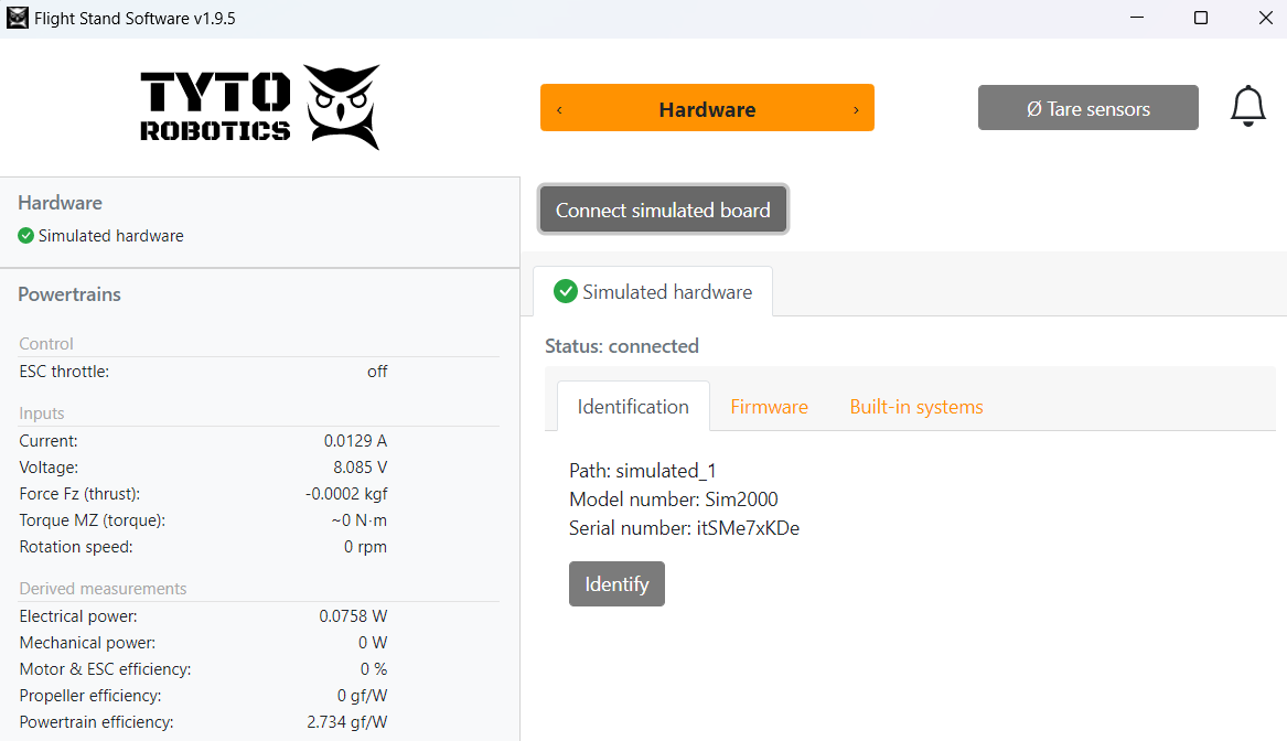 simulated thrust stand setup