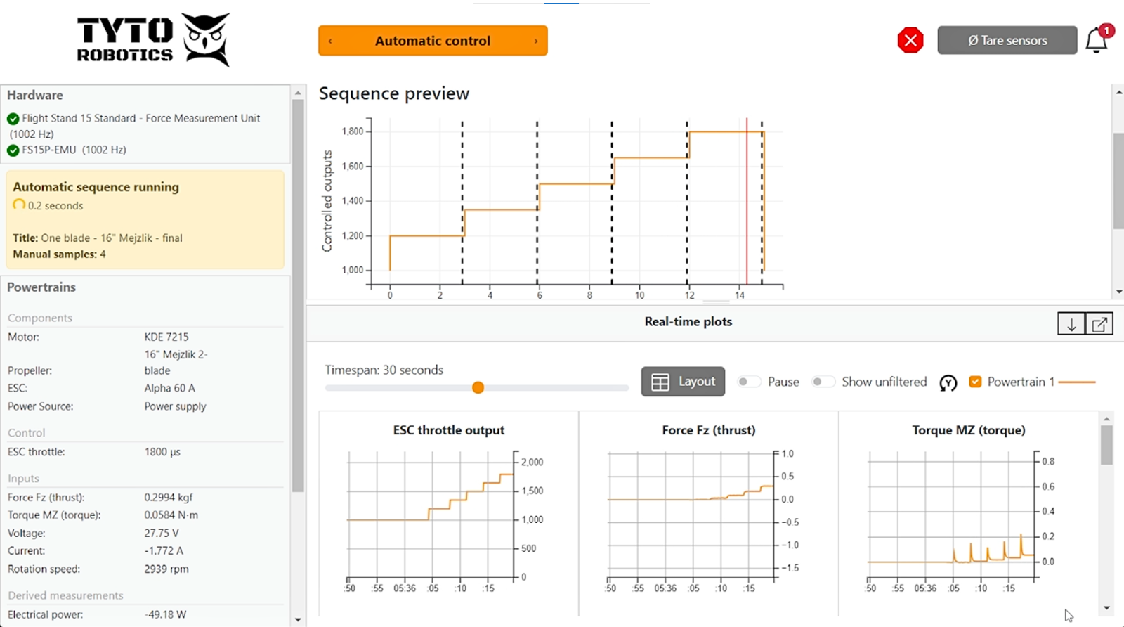 single blade propeller test