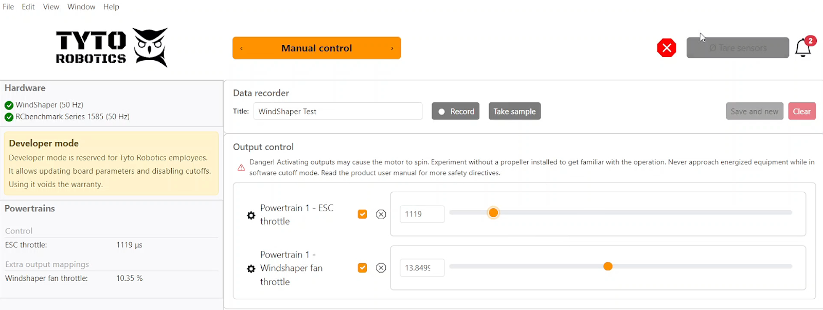 wind tunnel manual control
